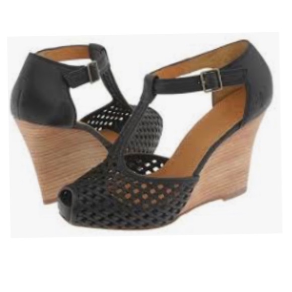 Frye Shoes - Frye Gwen T-strap woven peep toe wedge